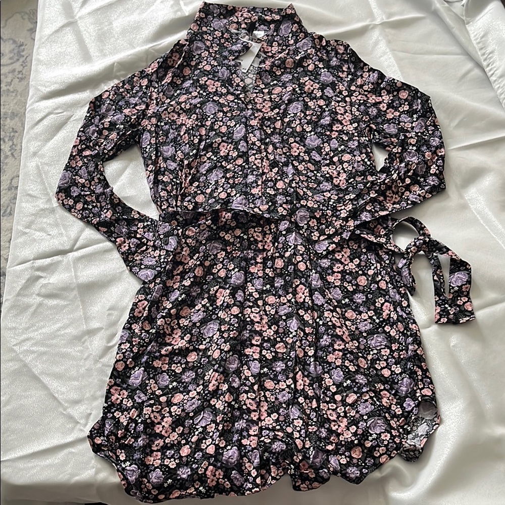 H&M Floral Long Sleeve Dress - Black and Pink